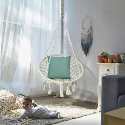 Fauteuil suspendu hamac, fauteuil suspendu en corde de coton avec coussin et kit de fixation, fauteuil suspendu.