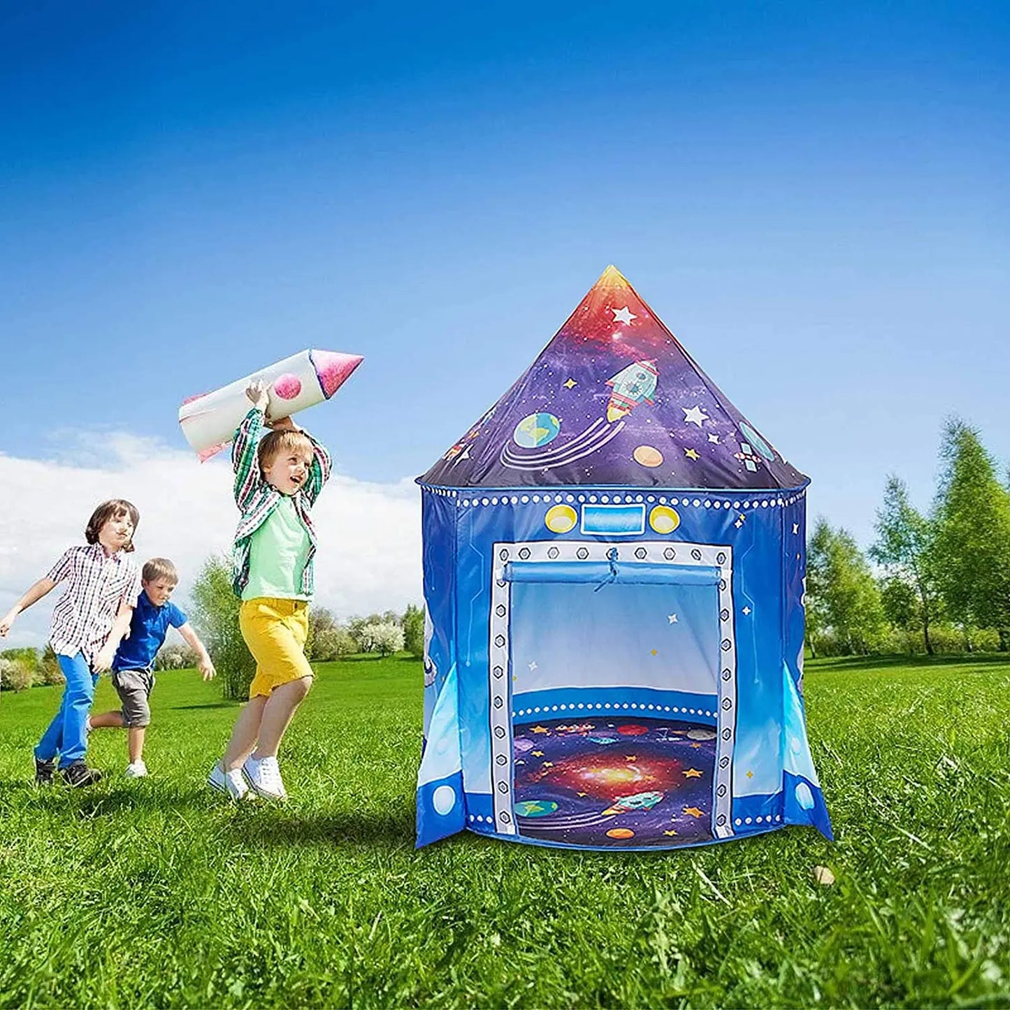 Tente de jeu fusée pour enfants, grande tente de jeu d'intérieur et d'extérieur pour garçons et filles.