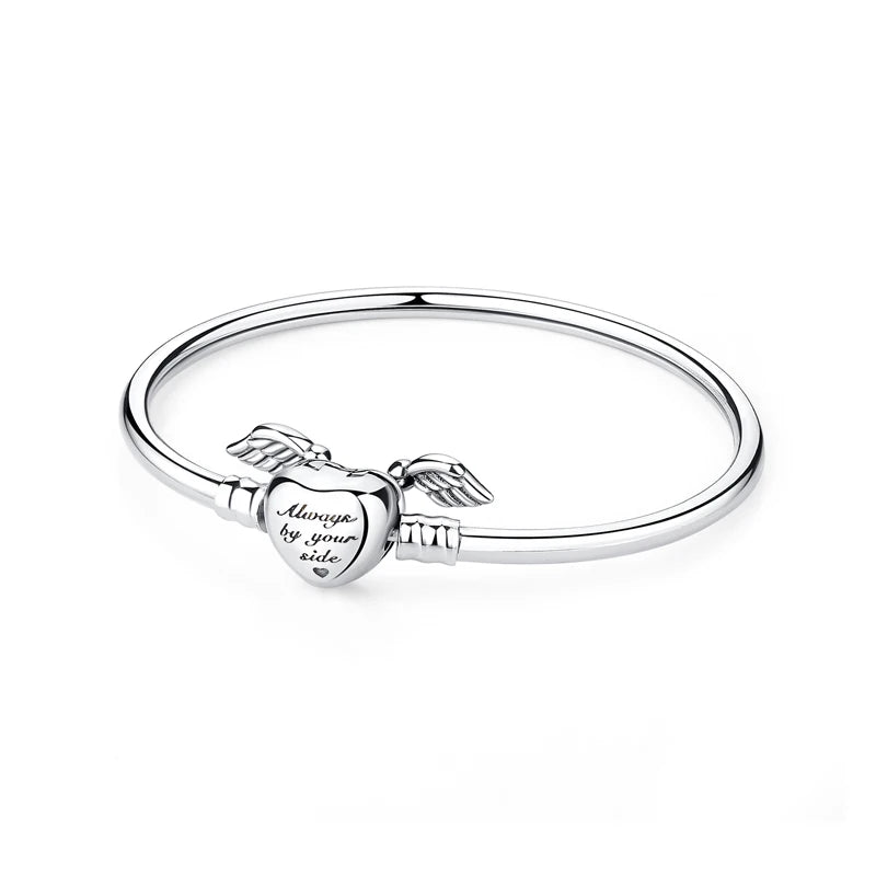 Bracelet jonc en argent 925 avec breloque cœur — Élégance intemporelle