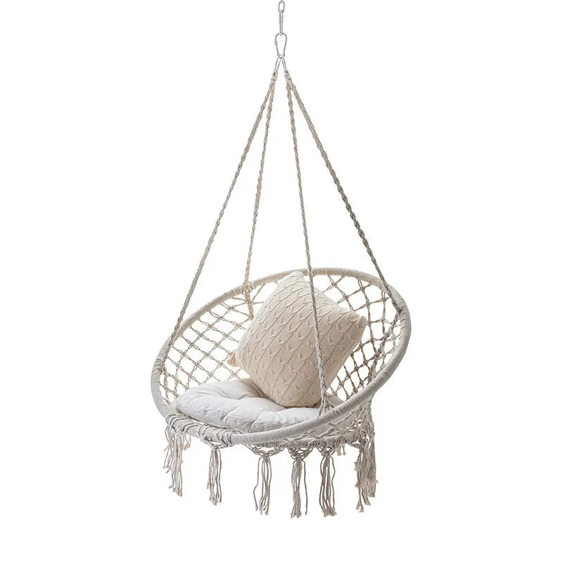 Fauteuil suspendu hamac, fauteuil suspendu en corde de coton avec coussin et kit de fixation, fauteuil suspendu.