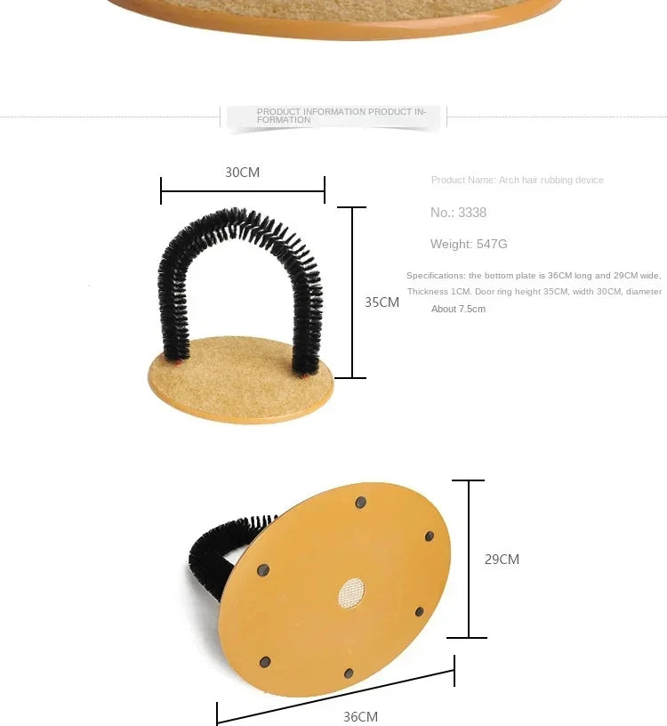 Arche de toilettage pour chat avec brosse auto-massage et griffoir intégré