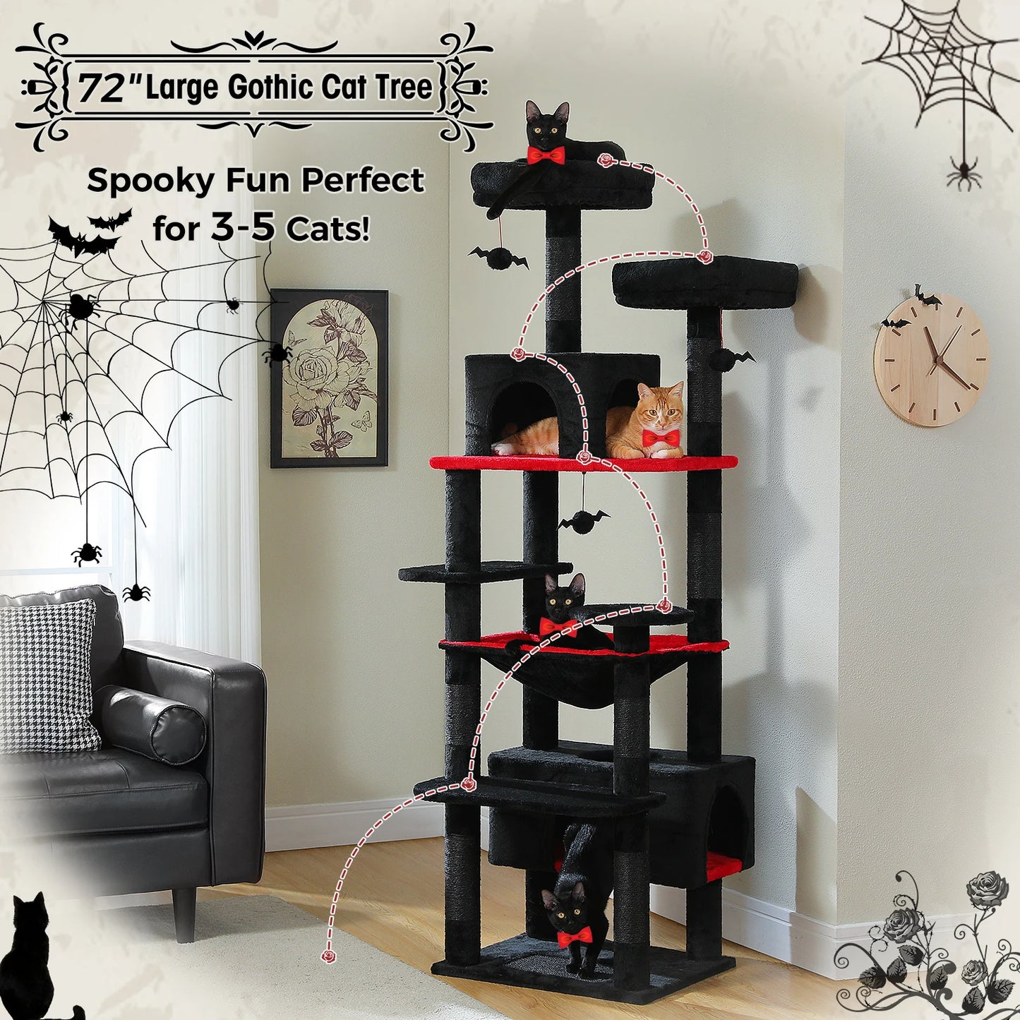 Grand arbre à chat multi-niveaux avec hamac, niches et griffoirs en sisal