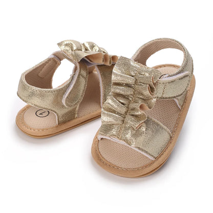 Sandales décontractées d’été avec thème doré chaussures de bébé fille à la mode, chaussures de marche confortables antidérapantes pour bébé.