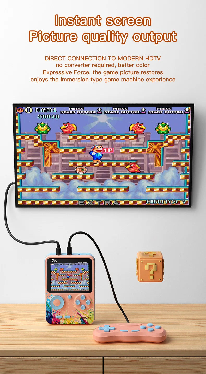 Console de jeux portable G5 avec 500 jeux rétro classiques, écran 3 pouces, manette de jeu portable, batterie rechargeable 1020 mAh, cadeau idéal pour les fêtes