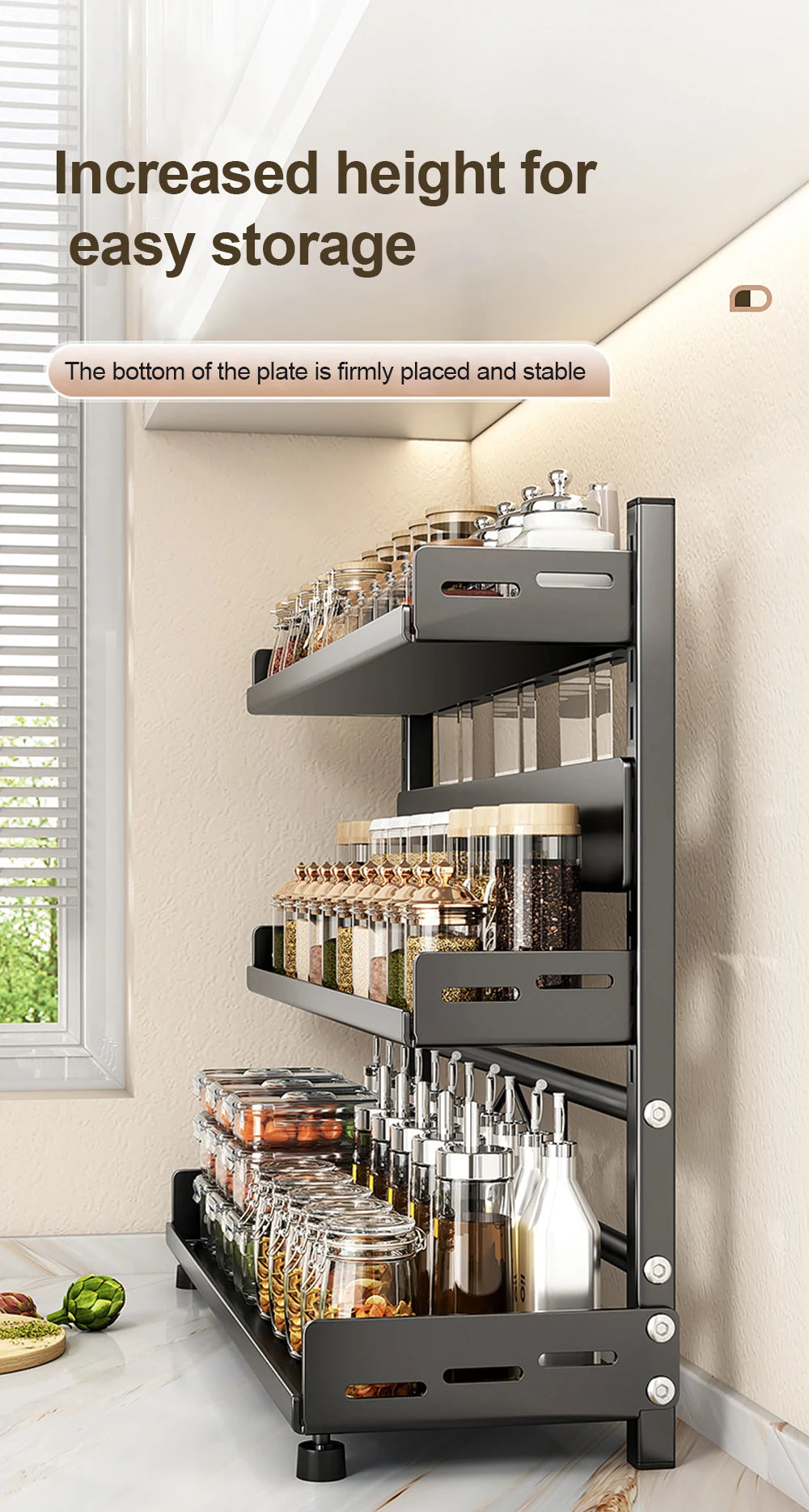 Organisateur à épices modulable — Étagère de rangement cuisine compacte et réglable