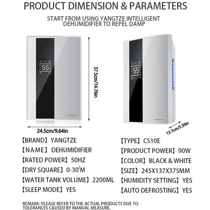 Déshumidificateur et purificateur d'air intelligent 2 en 1 avec filtre HEPA H13, ultra-silencieux (25 dB) pour grandes chambres/sous-sols, télécommande/minuterie/mode automatique