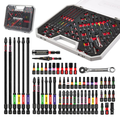 Ensemble d’outils Geinxurn 58Pcs emballé avec des embouts de tournevis à percussion, un mini sécélage, une perceuse à pas, un adaptateur de prise et un porte-embout pour le bricolage