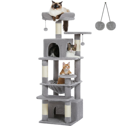Grand arbre à chat multi-niveaux avec hamac, niches et griffoirs en sisal