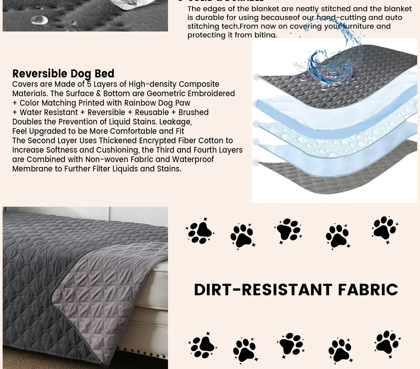 Housse de couchage pour chien réversible 100 % double face, idéale pour protéger canapé, fauteuil et meubles des animaux de compagnie (enfants, chiens et chats).