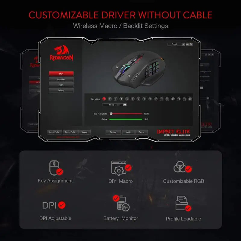 Souris gaming Redragon M913 – 16 000 DPI, RGB, 16 boutons.