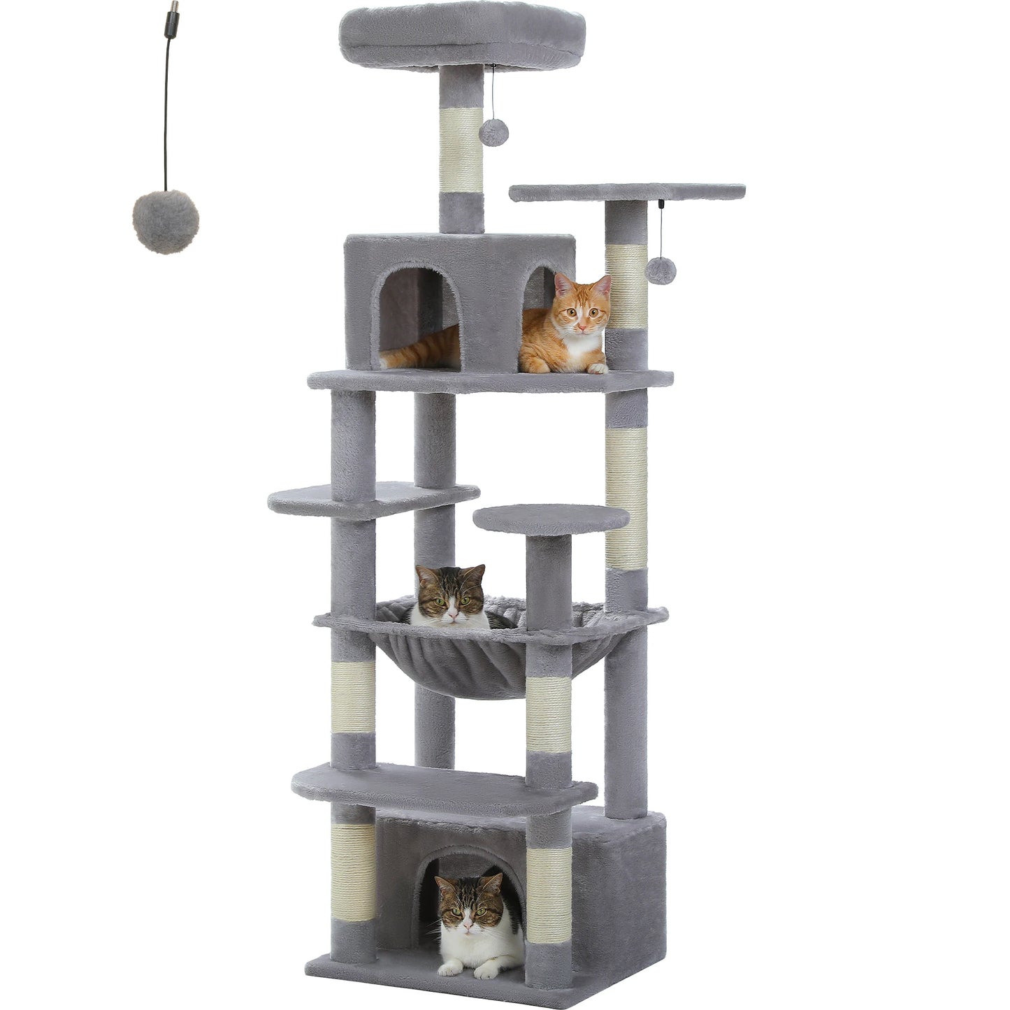 Grand arbre à chat multi-niveaux avec hamac, niches et griffoirs en sisal