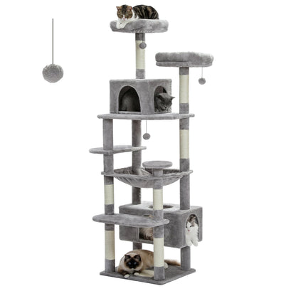 Grand arbre à chat multi-niveaux avec hamac, niches et griffoirs en sisal