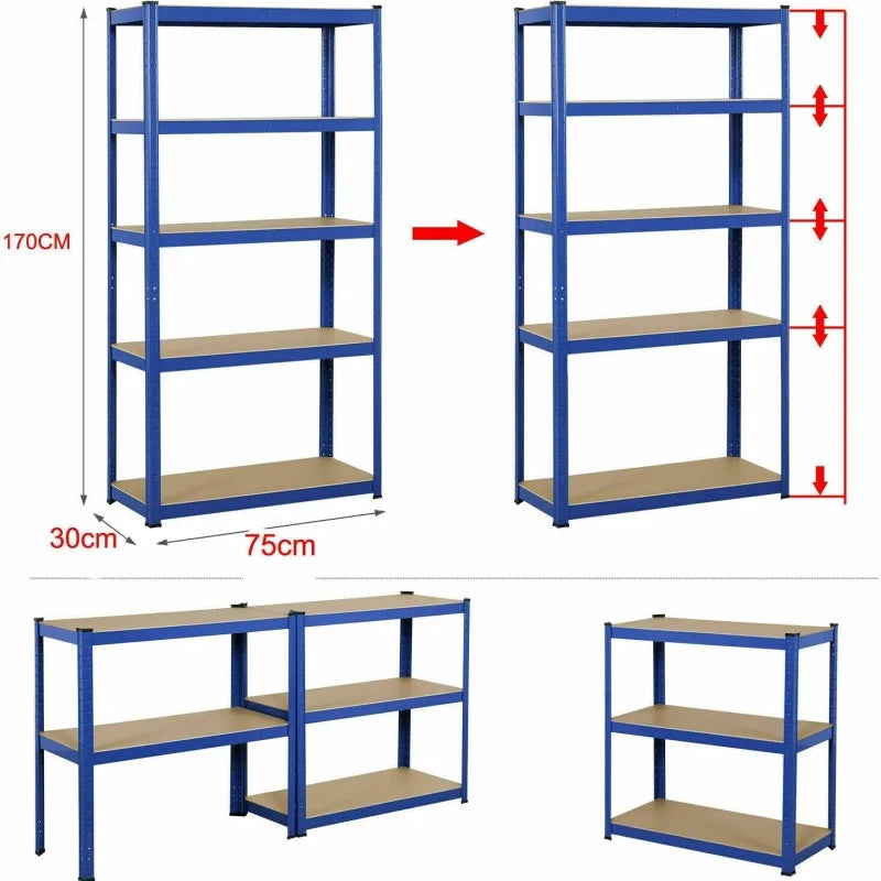 Étagère métallique robuste 5 niveaux réglables — Rack de stockage garage haute capacité
