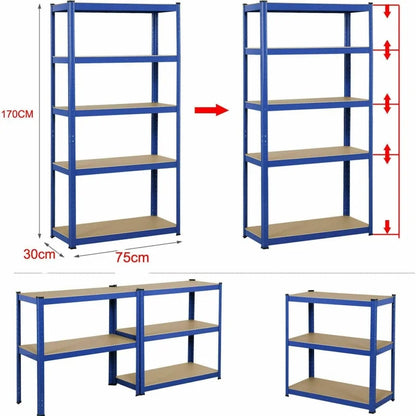 Étagère métallique robuste 5 niveaux réglables — Rack de stockage garage haute capacité