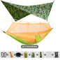 Hamac double de camping extérieur 260x140cm avec moustiquaire et bâche anti-pluie, hamac léger en parachute pour la randonnée et les voyages