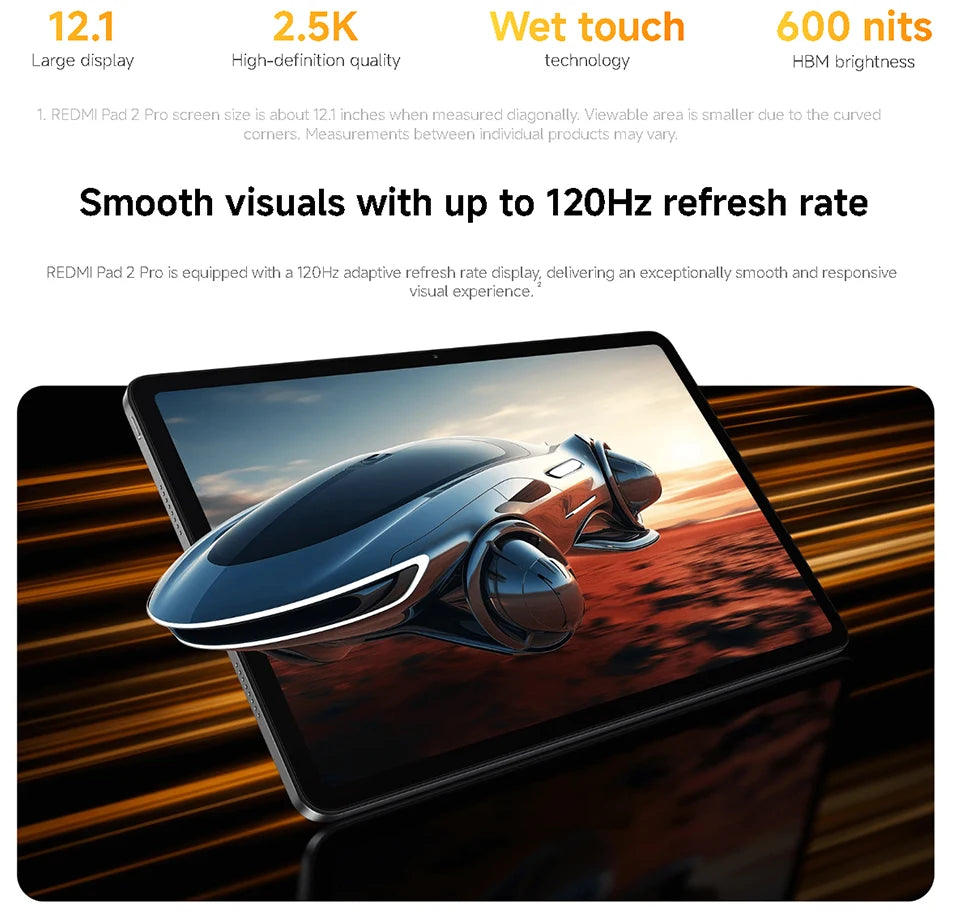 Xiaomi Redmi Pad 2 Pro Version Globale, écran 12,1" 2,5K haute définition, batterie 12 000 mAh, charge rapide 33 W, processeur Snapdragon 7s Gen 4.