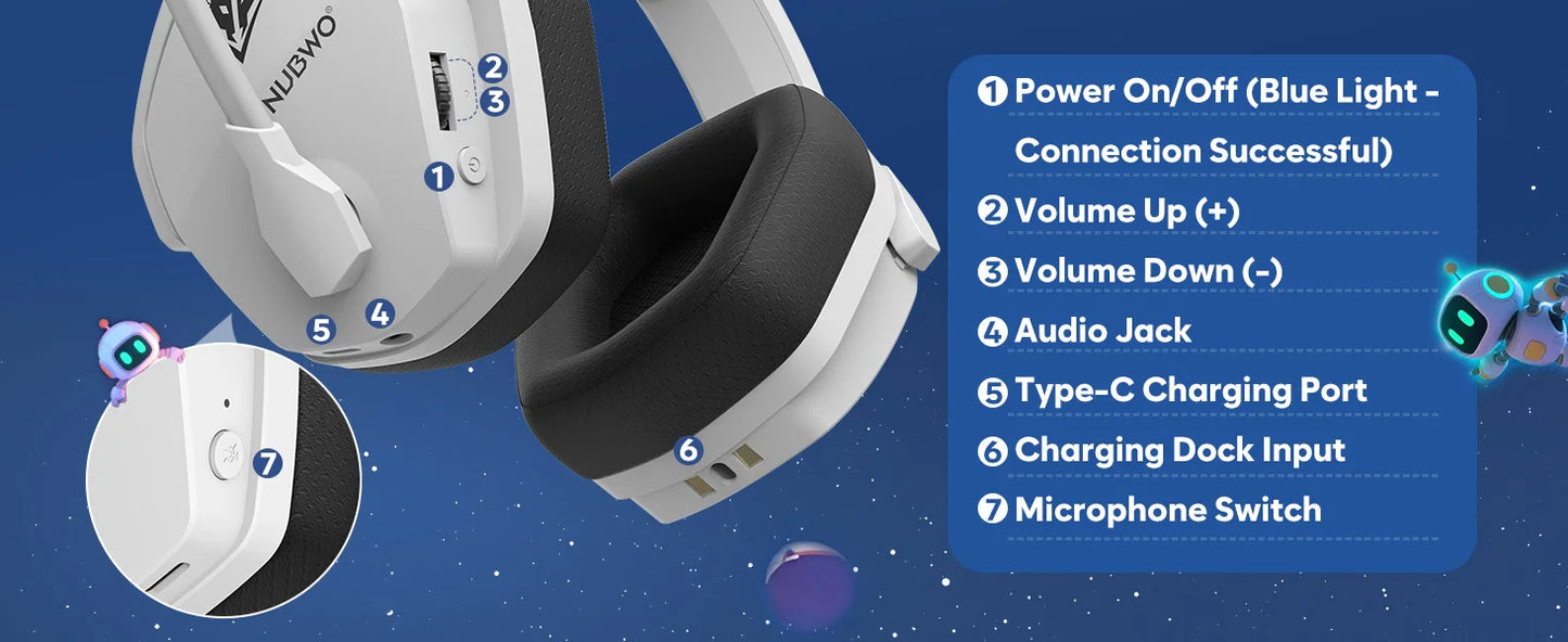 Casque gamer NUBWO G06 – Station de charge incluse, longue autonomie.