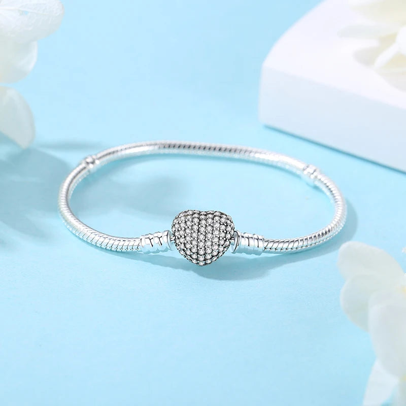 Bracelet jonc en argent 925 avec breloque cœur — Élégance intemporelle