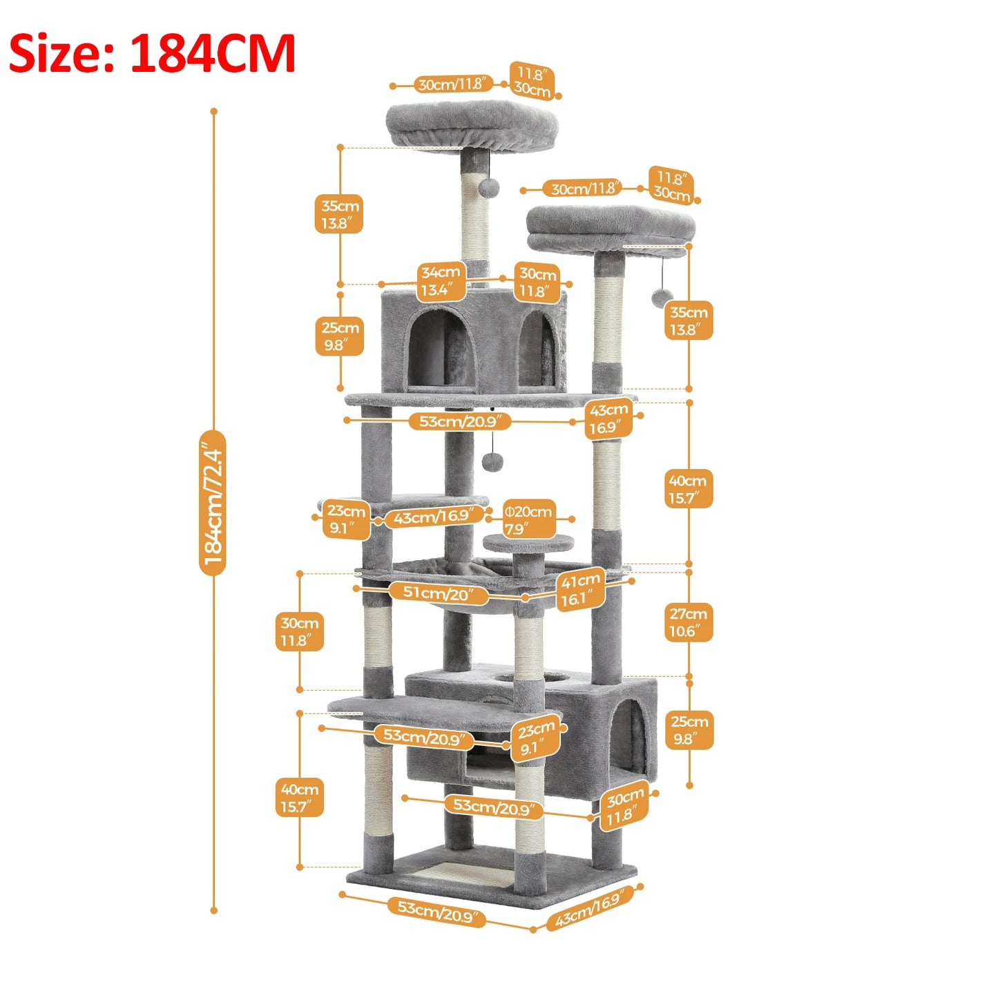 Grand arbre à chat multi-niveaux avec hamac, niches et griffoirs en sisal