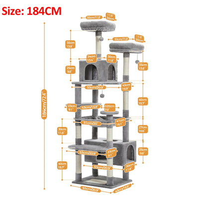 Grand arbre à chat multi-niveaux avec hamac, niches et griffoirs en sisal