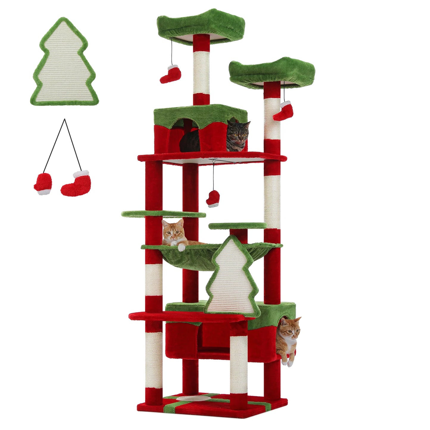 Grand arbre à chat multi-niveaux avec hamac, niches et griffoirs en sisal