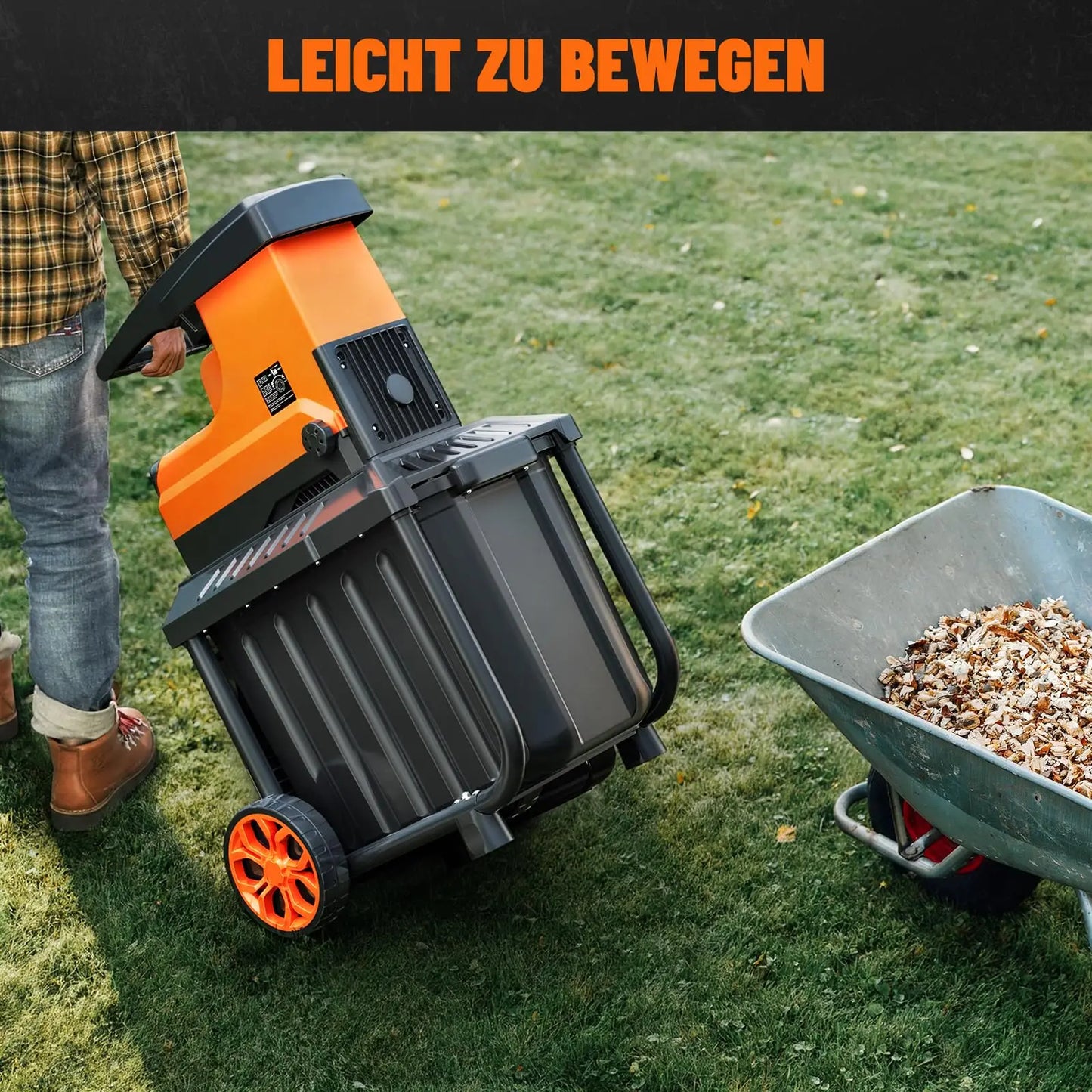 Broyeur de jardin DOVAMAN 2800 W, moteur sans balais 400 Nm, rouleau à 6 dents, capacité de 45 mm, bac de 60 L, silencieux et protégé contre les surcharges