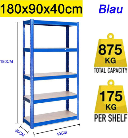 Étagère métallique robuste 5 niveaux réglables — Rack de stockage garage haute capacité