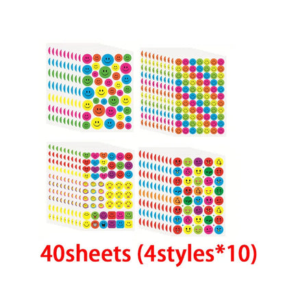 10 à 40 feuilles d'autocollants de récompense pour enfants : fleurs colorées, étoiles, cœurs, points. Idéal pour tableau de comportement, scrapbooking et fournitures scolaires pour enseignants.