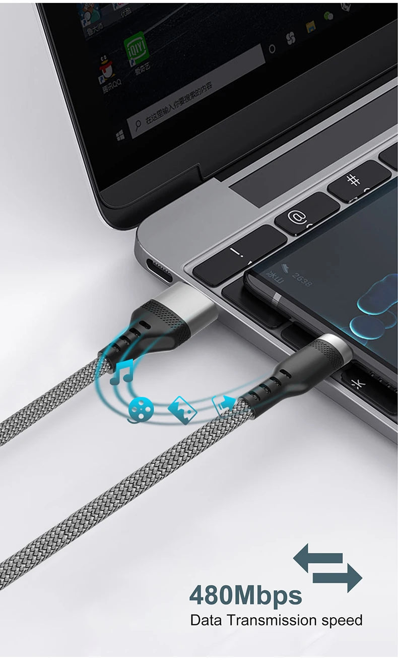 Câble USB-C charge rapide 6A — Longueur confort jusqu’à 8 mètres