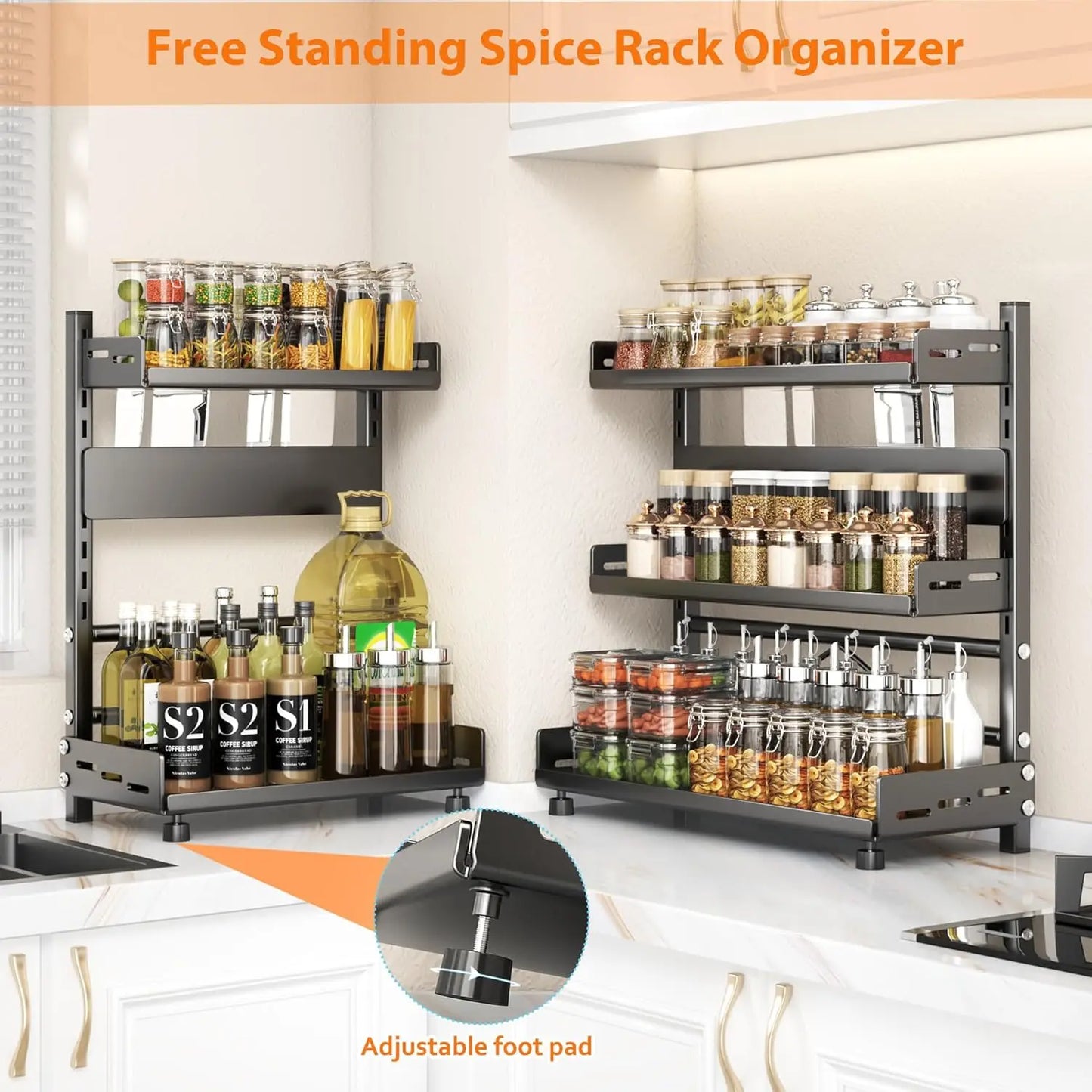 Organisateur à épices modulable — Étagère de rangement cuisine compacte et réglable