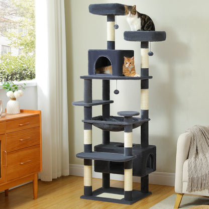 Grand arbre à chat multi-niveaux avec hamac, niches et griffoirs en sisal