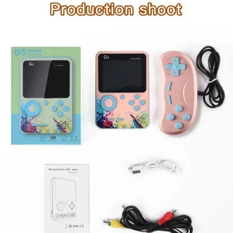 Console de jeux portable G5 avec 500 jeux rétro classiques, écran 3 pouces, manette de jeu portable, batterie rechargeable 1020 mAh, cadeau idéal pour les fêtes