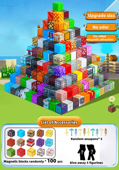 Jeu de construction magnétique minecraft, ensemble complet de blocs de construction à assembler soi-même pour enfants, jeux de construction sur table.
