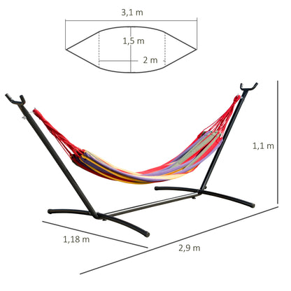 Hamac Outsunny avec support en acier portable, hauteur réglable sur 6 niveaux, sac de transport inclus, supporte jusqu'à 120 kg, pour jardin, multicolore.