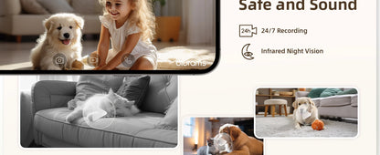 Caméra de surveillance pour bébé 2K HD avec détection de mouvement et audio bidirectionnel, installation facile, image nette de jour comme de nuit.
