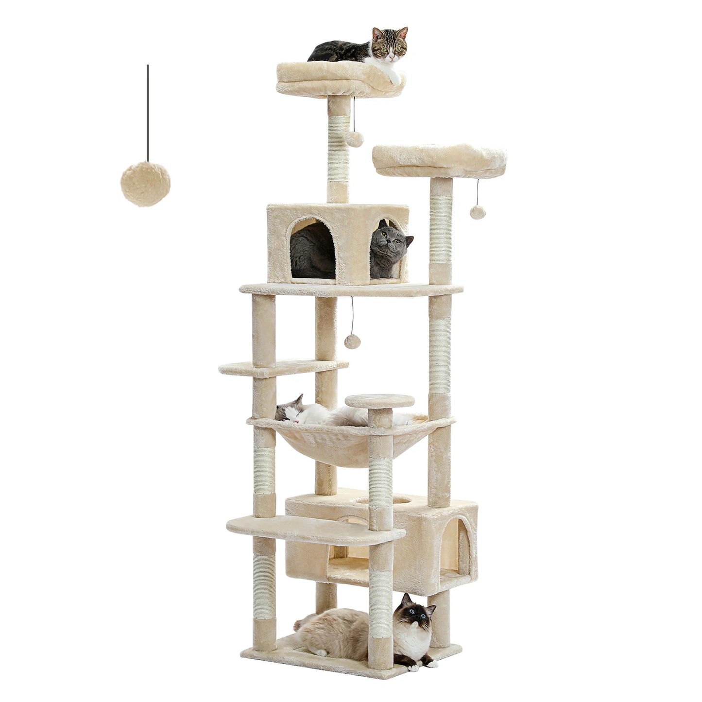 Grand arbre à chat multi-niveaux avec hamac, niches et griffoirs en sisal