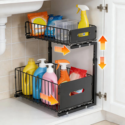 Organisateur de rangement sous évier à tiroir coulissant à 2 niveaux, étagère réglable, organisateur de placard coulissant, étagère de rangement pour pots à épices