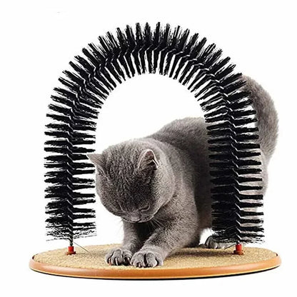 Arche de toilettage pour chat avec brosse auto-massage et griffoir intégré