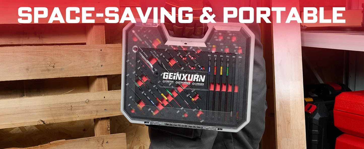 Ensemble d’outils Geinxurn 58Pcs emballé avec des embouts de tournevis à percussion, un mini sécélage, une perceuse à pas, un adaptateur de prise et un porte-embout pour le bricolage