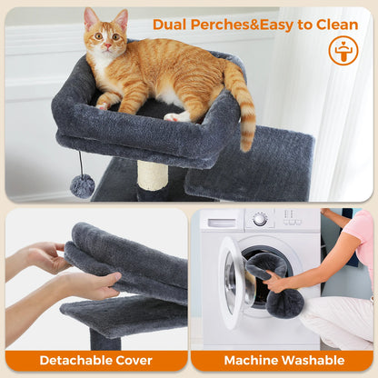 Grand arbre à chat multi-niveaux avec hamac, niches et griffoirs en sisal