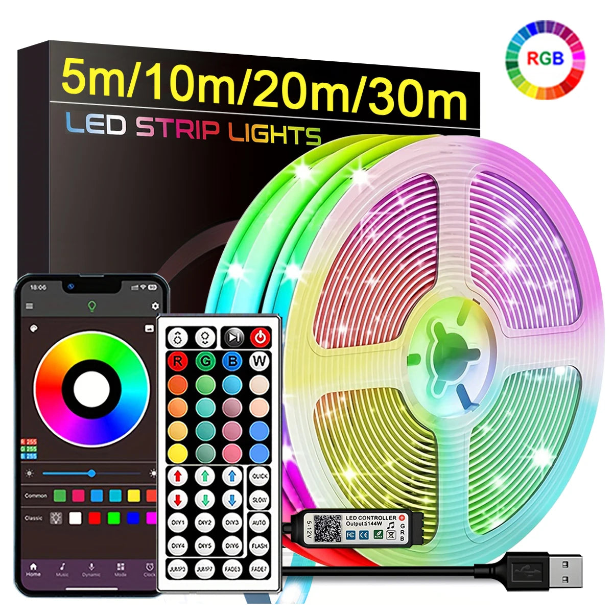 Bande LED RGB multicolore — Éclairage d’ambiance personnalisable avec télécommande