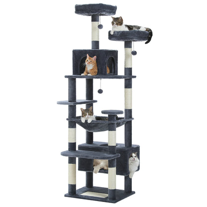 Grand arbre à chat multi-niveaux avec hamac, niches et griffoirs en sisal