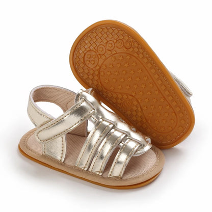 Sandales décontractées d’été avec thème doré chaussures de bébé fille à la mode, chaussures de marche confortables antidérapantes pour bébé.