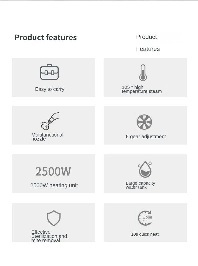 Nettoyeur vapeur portatif 2500 W haute température pour climatiseurs, hottes de cuisine, voitures, sols et plus encore