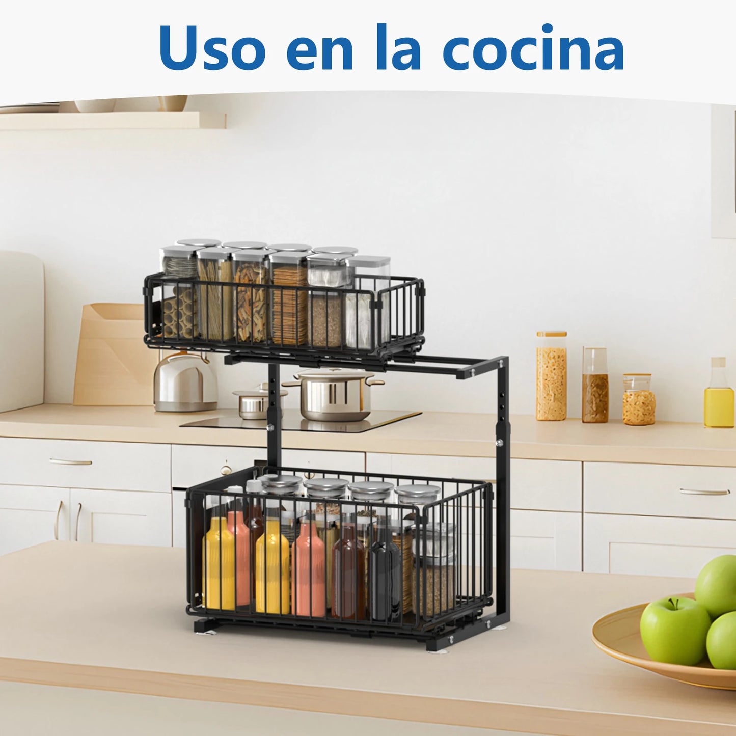 Organisateur de rangement sous évier à tiroir coulissant à 2 niveaux, étagère réglable, organisateur de placard coulissant, étagère de rangement pour pots à épices