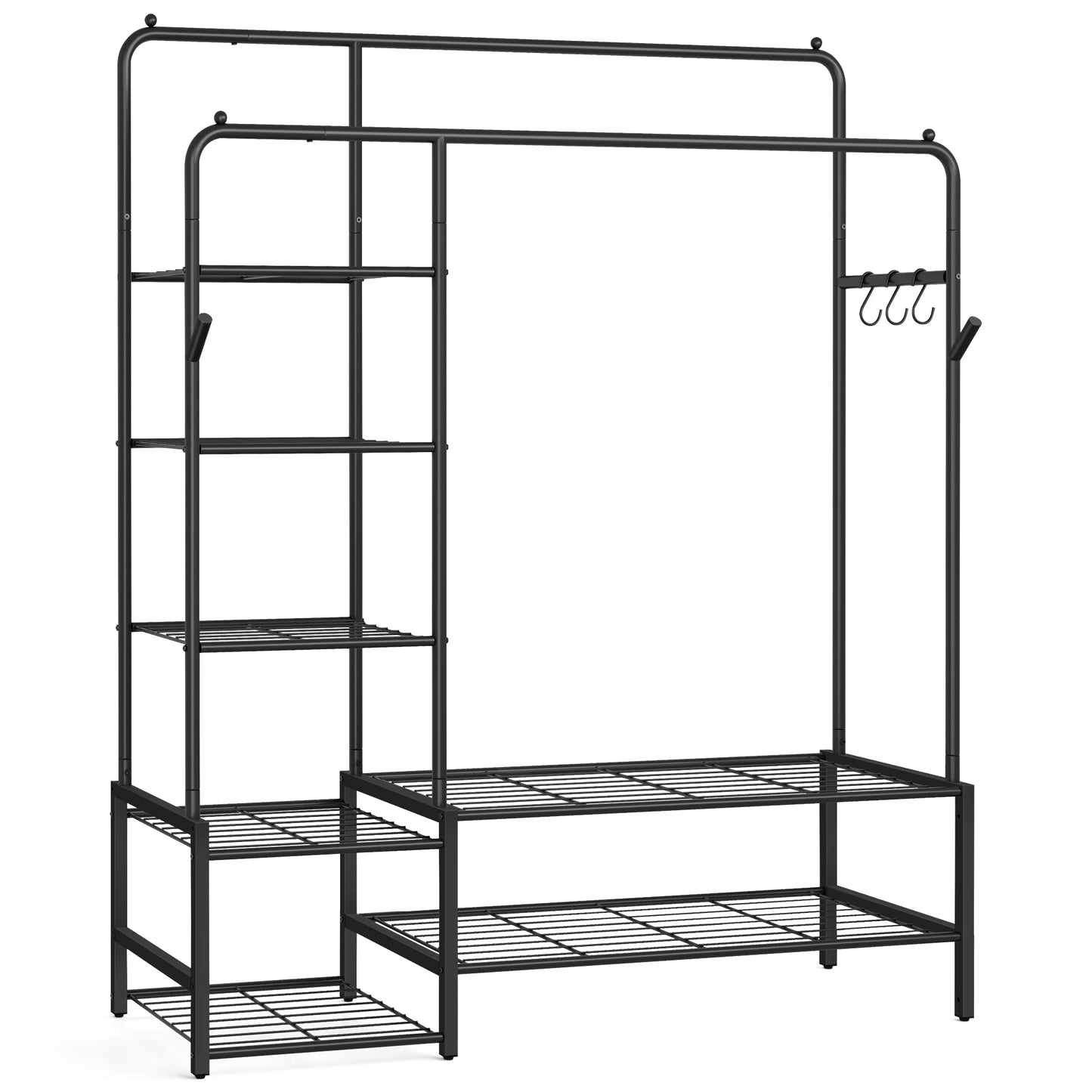 SONGMICS Porte-vêtements, armoire ouverte, porte-manteau avec 7 étagères, cadre en métal, rails suspendus, noir