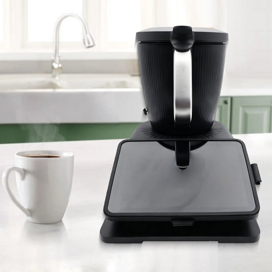 Plateau coulissant à roulettes pour Thermomix TM7 : base antidérapante avec encoche pour les doigts et base en caoutchouc stable, protège le TM7 et les plans de travail.