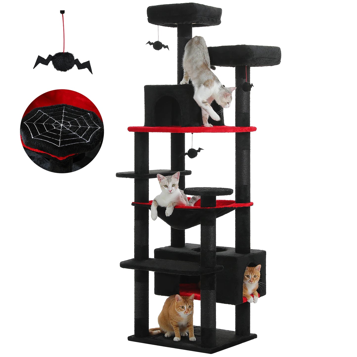 Grand arbre à chat multi-niveaux avec hamac, niches et griffoirs en sisal