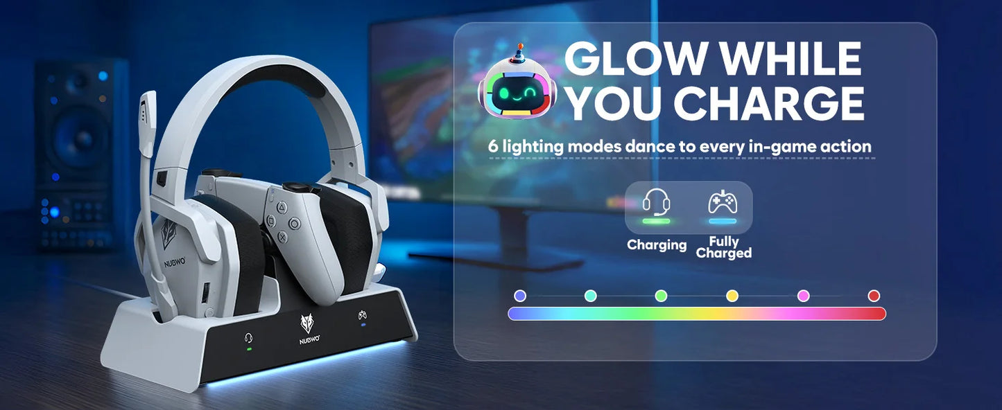 Casque gamer NUBWO G06 – Station de charge incluse, longue autonomie.