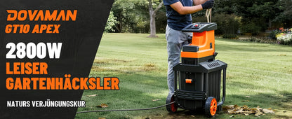 Broyeur de jardin DOVAMAN 2800 W, moteur sans balais 400 Nm, rouleau à 6 dents, capacité de 45 mm, bac de 60 L, silencieux et protégé contre les surcharges